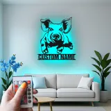 Cartel de cerdo personalizado | Arte mural de metal LED | Decoración de granja moderna | Regalo para amantes de cerdos para guardería y cocina