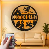 Insegna in metallo LED Drago e Castello Regalo Fantasia per Decorazione Camera Bambini per Amanti dell'Avventura