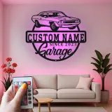 Insegna Garage Muscle Car Personalizzata | Insegna in Metallo LED | Decorazione per Officina & Regalo per Appassionati di Auto