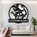 Décoration murale en métal personnalisée Raton laveur cowboy avec rétroéclairage
