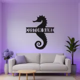 Panneau Métal LED Hippocampe Personnalisé | Décoration Murale Nautique Personnalisée | Décor Maison de Plage & Cadeau pour Amoureux de l'Océan