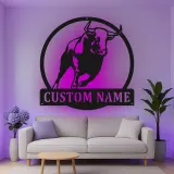 Insegna in metallo personalizzata con luce LED a forma di toro per decorare il ranch, regalo in stile western per la man cave