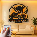 Custom Sprint Car Metal Sign | Personalized LED Race Car Wall Art | Gift for Racer Garage or Man Cave Decor