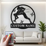 Cartel LED personalizado de ninja guerrero | Decoración mural de metal personalizada | Decoración de artes marciales para sala gamer y dojo
