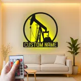 Custom Oil Pump Jack LED Metal Art | Personalized Oilfield Decor | Industrial Man Cave Sign