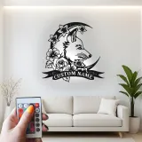 Personalized Fox LED Sign | Custom Metal Wall Art with Floral Moon | Boho Wildlife Decor for Nursery or Office | Hand-Crafted Gift