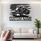Personalisierte Monstertruck LED-Schild | Metall-Wandkunst mit amerikanischer Flagge | Maßgeschneiderte Garagen-Dekoration für das Kinderzimmer