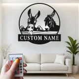 Custom Donkey Duo Led Light Metal Wall Art Personalized Farmhouse Gift Rustic Home Decor for Animal Lovers