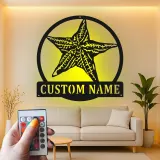 Personalized Starfish Metal Sign | LED Coastal Wall Art | Nautical Beach House Decor for Home or Business