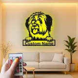 Cartel de metal personalizado con perro ovejero inglés antiguo y luz LED, regalo personalizado para dueños de mascotas, decoración de perro para la sala de estar