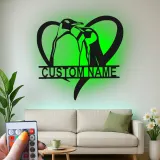 Custom Penguin Couple Led Light Metal Wall Art Romantic Gift for Couples Bedroom or Living Room Decor