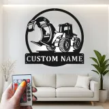 Cartel de metal con grapadora cargadora para tala | Decoración mural LED personalizada para leñador | Decoración para maquinaria pesada para sala de ocio