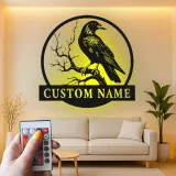 Insegna in metallo LED personalizzata con corvo - Regalo unico per amanti degli uccelli e decorazione per ufficio o soggiorno
