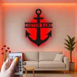 Insegna in metallo personalizzata con ancora e luce LED regalo nautico per amanti delle barche decorazione casa al mare
