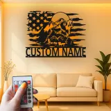Custom Wolf Howling with Mountains Led Light Metal Wall Art Personalized Gift for Nature Lovers Rustic Cabin Decor