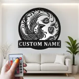 Panneau en métal personnalisé Phoenix Rising | Art mural rétroéclairé pour bureau et studio | Logo mythique Firebird personnalisé