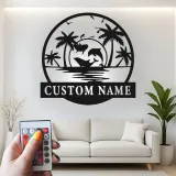 Décoration murale en métal personnalisée avec scène océanique et rétroéclairage LED - Cadeau pour amoureux de la plage, décor tropical pour le salon