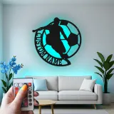 Insegna LED Personalizzata Calciatore | Insegna in Metallo Personalizzata | Decorazione per Stanza Teen e Regalo per Atleta