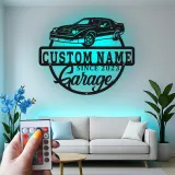 Cartel de metal LED personalizado para garaje con coche, regalo personalizado para entusiastas de coches, decoración mural de garaje 2