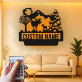 Personalized Moose Metal Wall Art | LED Wildlife Scene | Custom Family Name Sign for Cabin, Lodge & Rustic Home Decor