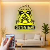 Custom Sloth LED Sign | Metal Wall Art | Kids Room & Nursery Decor | Funny Pizza Lover Gift Idea