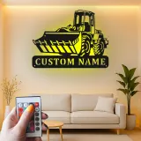 Insegna in metallo personalizzata con LED Bulldozer Regalo per appassionati di costruzione Decorazione per garage o ufficio