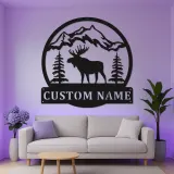Insegna in metallo Bull Moose personalizzata | Arte murale illuminata con LED della fauna selvatica | Decorazione rustica per cabin | Regalo personalizzato per lodge