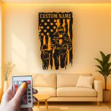 Cartel LED de Bombero Personalizado | Arte Mural de Metal Personalizado | Decoración Patriótica de Bombero para Papá | Regalo de Héroe Americano