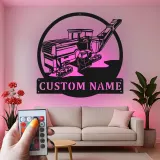 Décoration murale en métal LED personnalisée pour excavateur - Cadeau pour passionnés de construction, décoration de garage ou de bureau