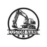 Décoration murale en métal LED personnalisée pour excavateur - Cadeau pour passionnés de construction, décoration de garage ou de bureau