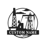 Cartel de metal personalizado de torre petrolífera | Arte mural LED industrial para oficina | Decoración personalizada con nombre de roughneck | Regalo para trabajador del sector petrolero