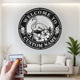 Individuelles Flamingo LED Schild | Personalisierte Metall Wandkunst | Tropische Hibiskus Willkommensdekoration für Terrasse & Außenbereich | Einweihungsgeschenk Idee