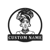 Insegna in metallo personalizzata con silhouette di donna africana e luce LED - Regalo unico per lei, decorazione per soggiorno o camera da letto
