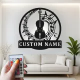 Cartel de metal personalizado con violín y notas musicales y luz LED Regalo para músicos Decoración de estudio o sala de música