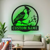 Décoration murale en métal personnalisée avec lumière LED en forme de cardinal - Cadeau pour amoureux de la nature - Décor de salon ou de jardin