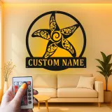 Personalized Starfish LED Metal Sign | Ornate Coastal Wall Art | Custom Nautical Decor for Beach House & Salon