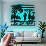 Insegna LED in metallo per pesca personalizzata | Arte da parete patriottica per pescatore | Decorazione su misura per baita e casa al lago | Regalo per pescatore