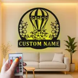 Hot Air Balloon LED Sign | Personalized Metal Wall Art for Nursery | Custom Name & Floral Decor | Baby Shower Gift