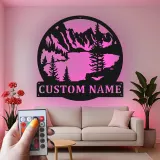 Custom Mountain Metal Sign | LED Backlit Lake Scene Wall Art | Personalized Cabin Decor | Rustic Nature Lover Gift