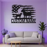 Insegna in metallo con capra e bandiera americana | Arredo LED personalizzato in stile farmhouse | Regalo su misura per amanti delle capre e arte per stalla