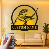 Insegna in metallo personalizzata con luci LED a forma di drago barbuto - Regalo per amanti dei rettili - Decorazione per camera da letto o soggiorno 1