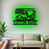 Insegna in metallo personalizzata con luce LED a forma di camion betoniera regalo per lavoratori edili decorazione per garage o ufficio