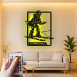 Custom Skier Led Light Metal Wall Art Personalized Gift for Ski Enthusiasts Winter Sports Decor for Game Room