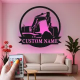 Décoration murale en métal personnalisée avec rétroéclairage pour excavateur - Cadeau de construction pour lui - Décor de garage ou d'atelier 1