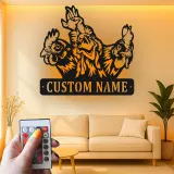 Custom Chicken Trio Led Light Metal Wall Art Farmhouse Gift for Chicken Lovers Kitchen or Barn Decor