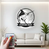 Insegna in Metallo LED Pesce Marlin Personalizzata | Insegna Decorativa per Pesca | Regalo per Pescatore per Man Cave o Cabina