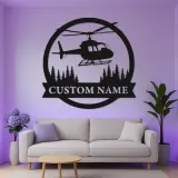Personalized Helicopter Metal Wall Art | LED Lighted Aviation Decor | Custom Name Sign for Pilot Gift, Office & Man Cave