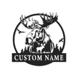 Insegna in Metallo Personalizzata con Alce e LED | Arte Murale Faunistica Personalizzata | Decorazione Rustica per Cabin e Regalo per Amanti della Natura