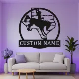 Panneau Métal Personnalisé Rodeo | Art Murale LED Cowboy du Texas | Décor Western Personnalisé pour Maison de Ranch ou Cadeau