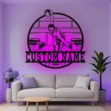 Custom Bowling Player Led Light Metal Wall Art Personalized Gift for Bowlers Game Room Decor